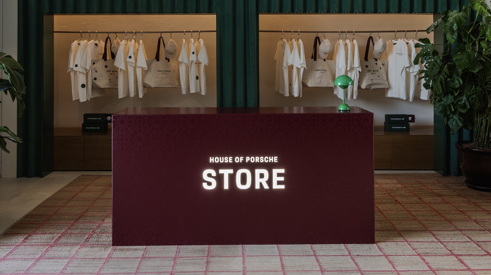 A shot of the desk and the items on sale at the House of Porsche Store at Paus Club Dubai