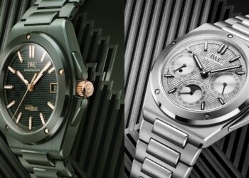 IWC Schaffhausen Ingenieur Automatic 42 in Dark Olive Green Ceramic and Ingenieur Perpetual Calendar 41 crafted with a lightweight titanium case and bracelet.