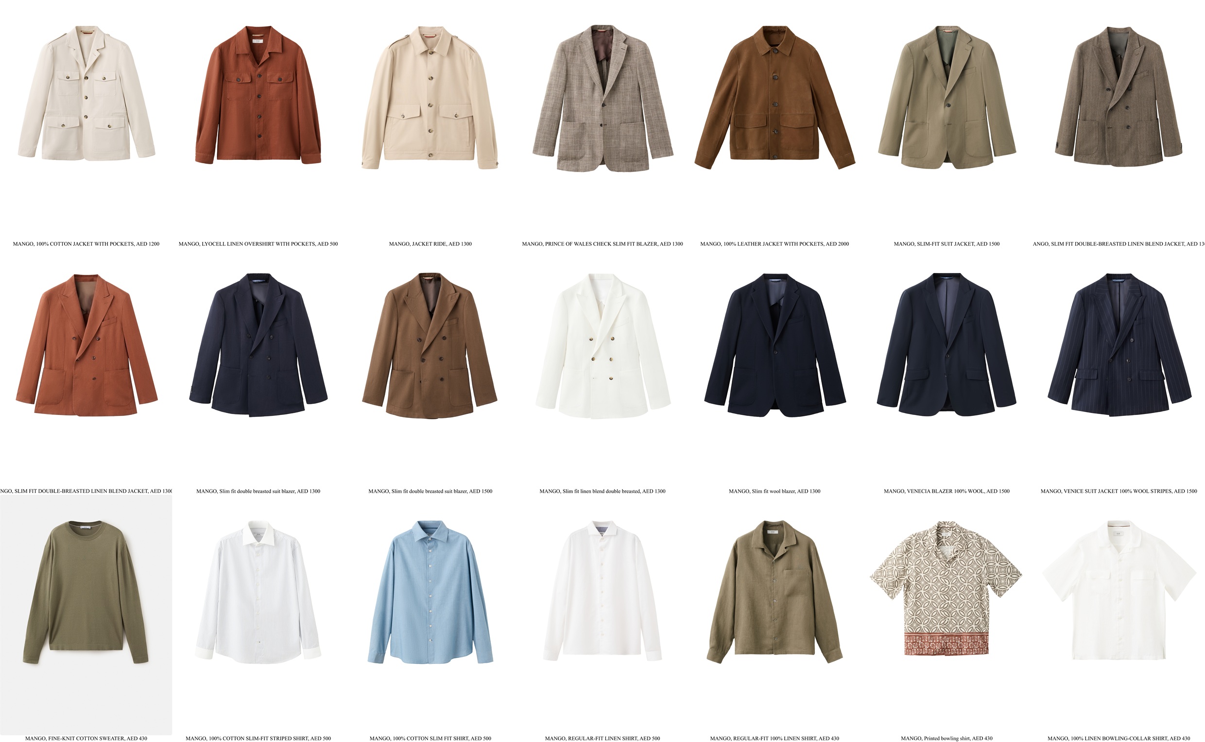 A collage of apparel range, jackets and shirts, part of the new Mango Selection Man