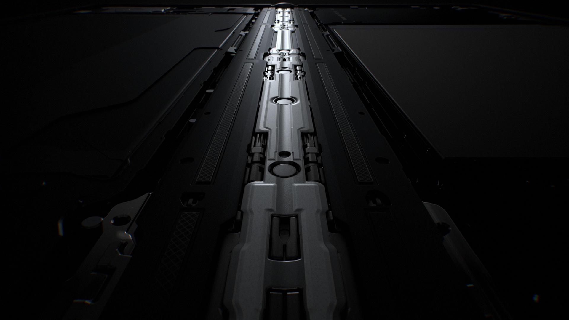 A close up black and white image of the central hinge on the OPPO Find N6