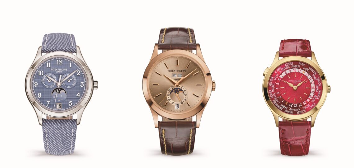 Patek Philippe's new releases: Annual Calendar Reference 4946G-001 (left), Annual Calendar Reference 5396R-016 (middle) and World Time Reference 7129J-001.