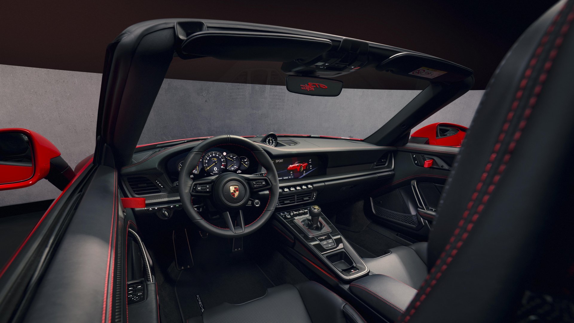 The new Porsche 911 GT3 S/C in red - Wideshot of the interior without the roof