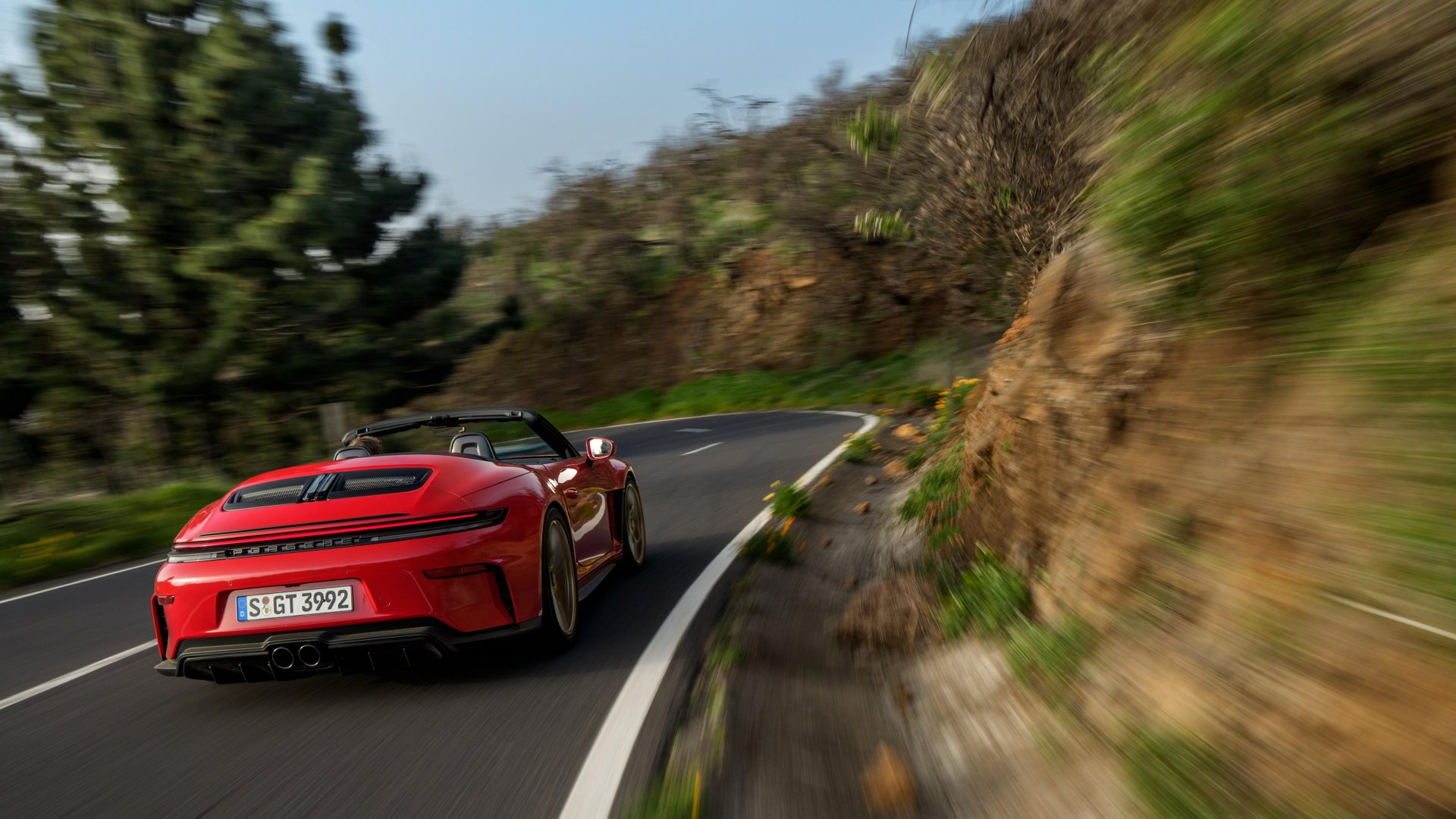 The new Porsche 911 GT3 S/C in red - Dynamic image from the rear