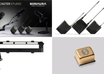 A collage of RODE's new products, including the RODELink II, Sonaura Tech, and accessories