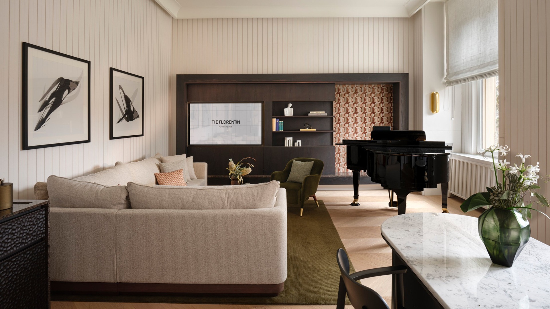 Wide shot of the Composer Suite, inside THE FLORENTIN by Althoff Collection