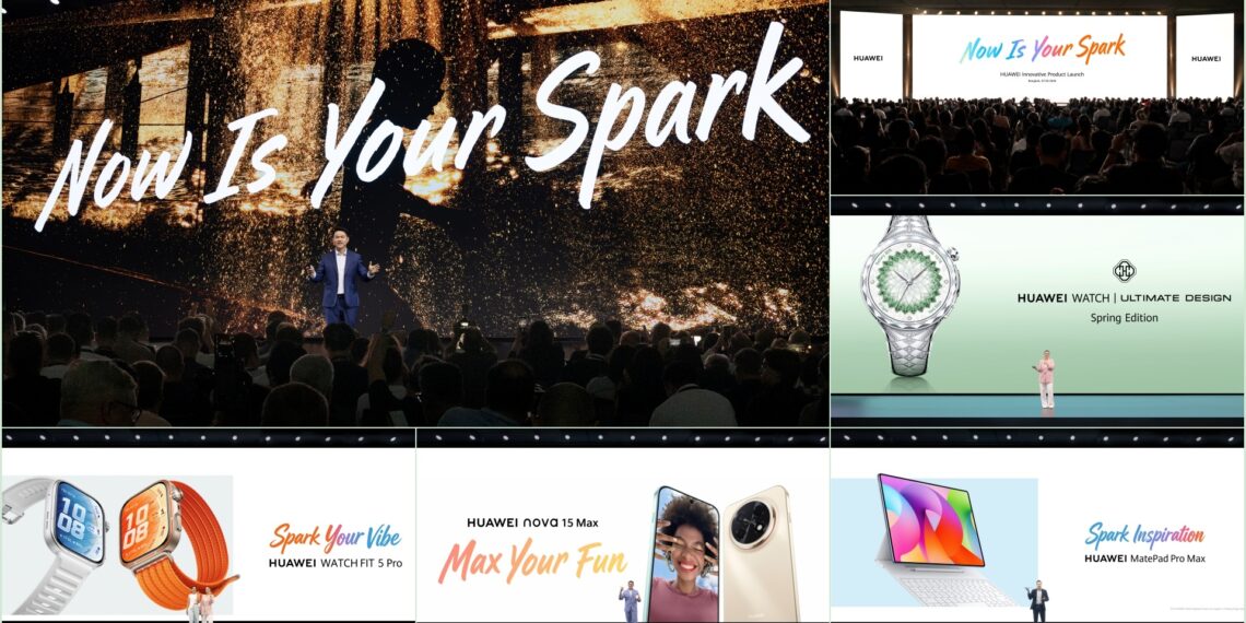 A collage of photographs from the HUAWEI launch event in Bangkok on May 7, 2026