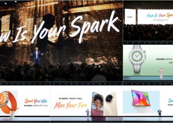 A collage of photographs from the HUAWEI launch event in Bangkok on May 7, 2026