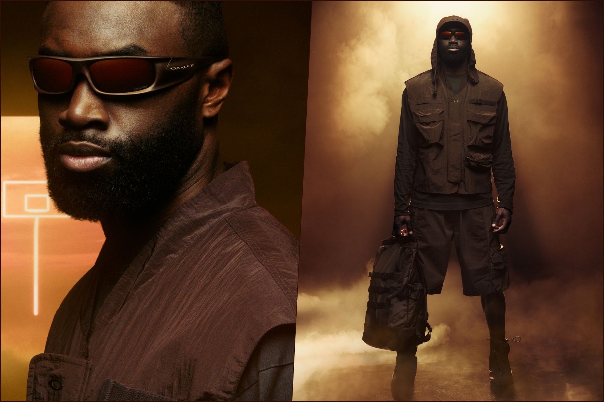 A collage of two images featuring Jaylen Brown sporting his Oakley Players Collection Line