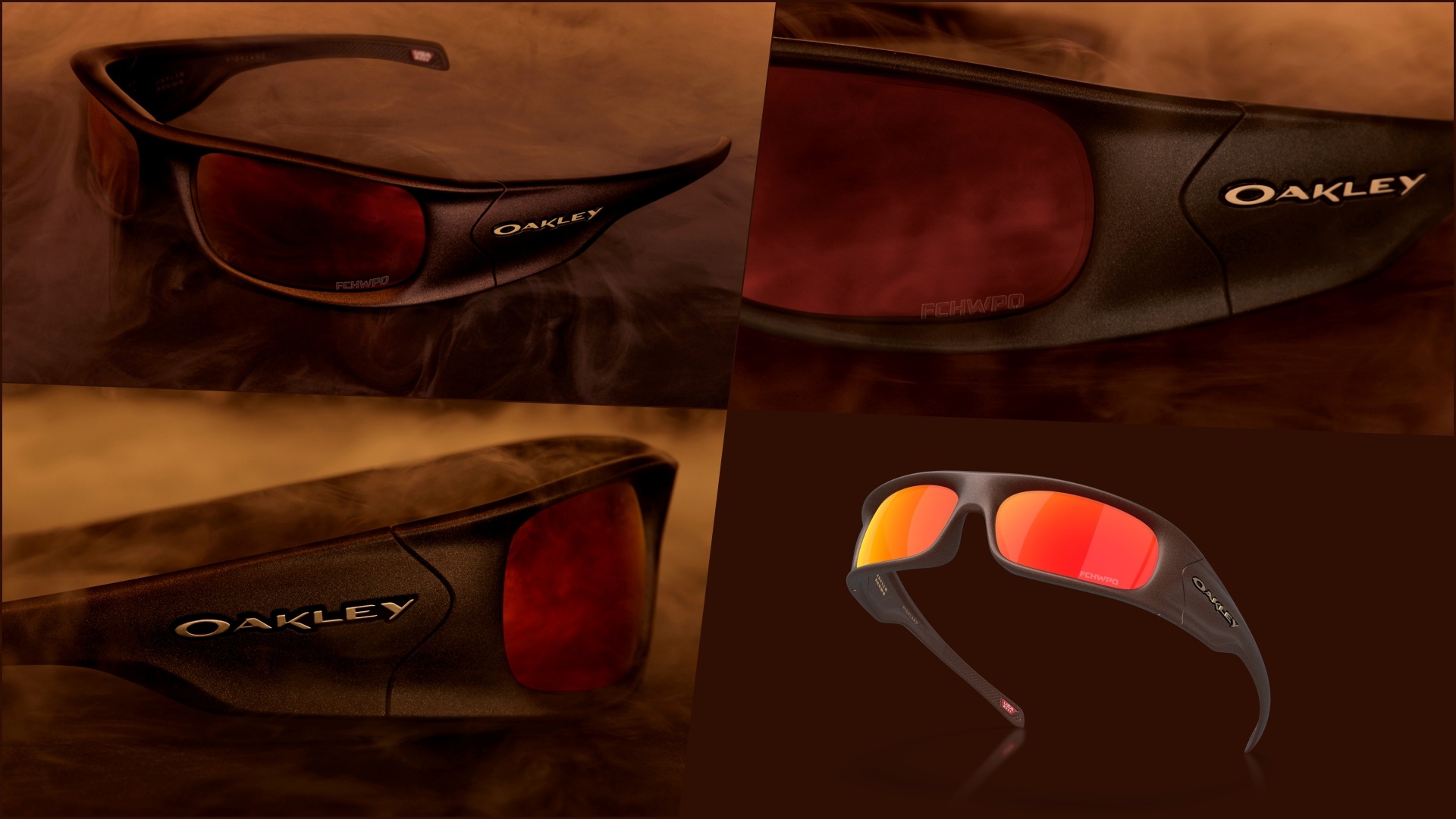 A collage of four images, showcasing the Jaylen Brown eyewear, available in the 2026 Oakley Players Collection, from different angles