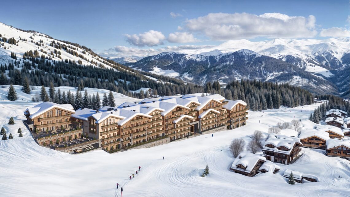 A photorealistic sketch of Kerzner International's One&Only resort in Courchevel 1850, the French Alps