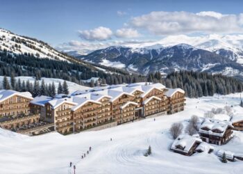 A photorealistic sketch of Kerzner International's One&Only resort in Courchevel 1850, the French Alps