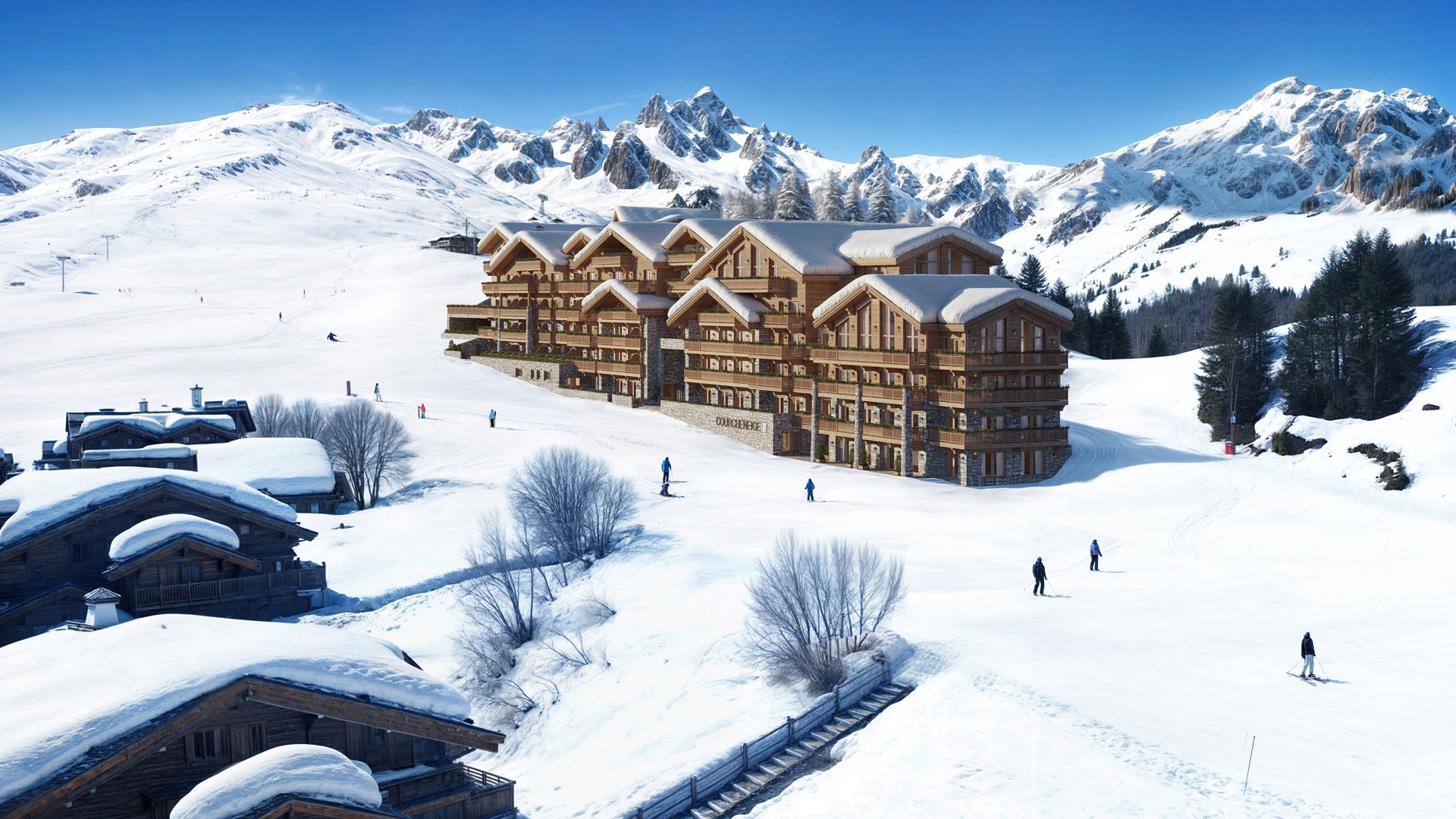 A photorealistic sketch of Kerzner International's One&Only resort in Courchevel 1850, the French Alps