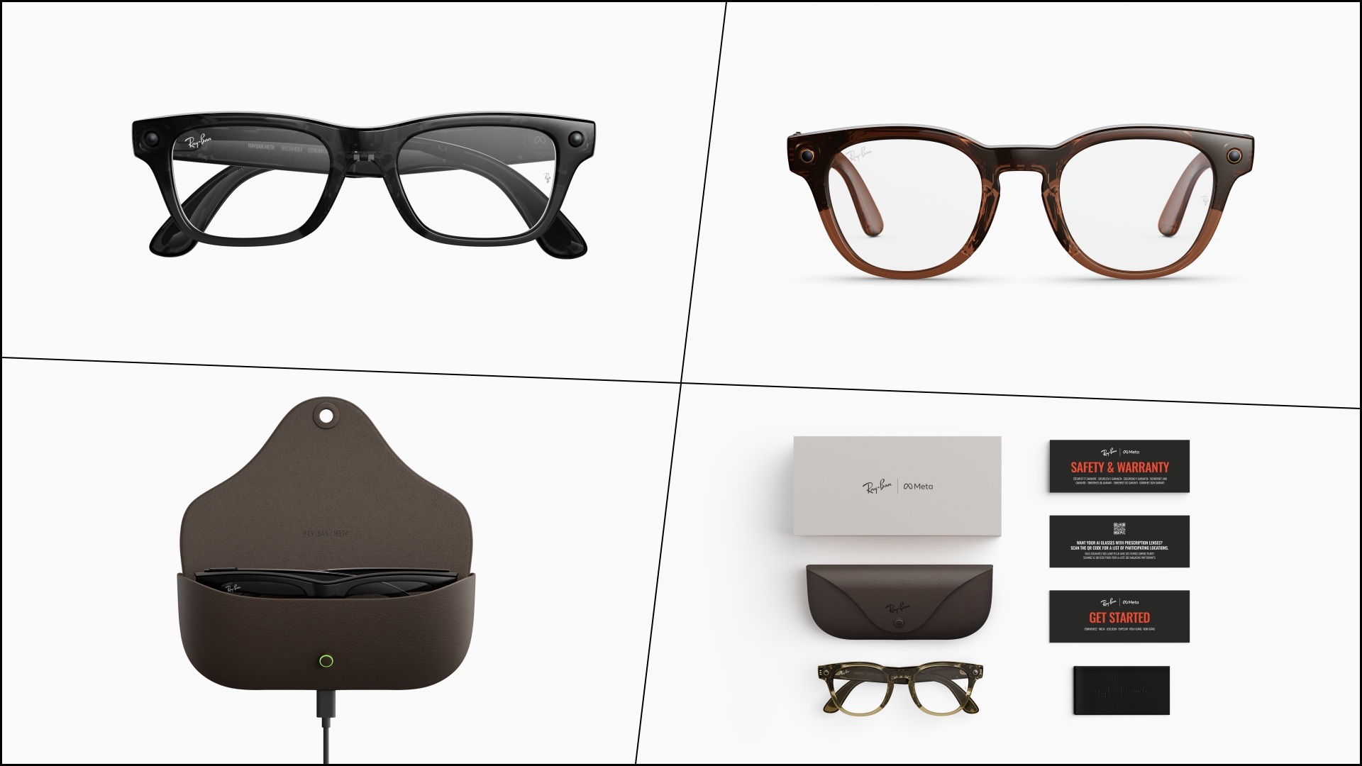 A collage of four images for the Ray-Ban Meta Prescription Lenses for the Bellini glasses