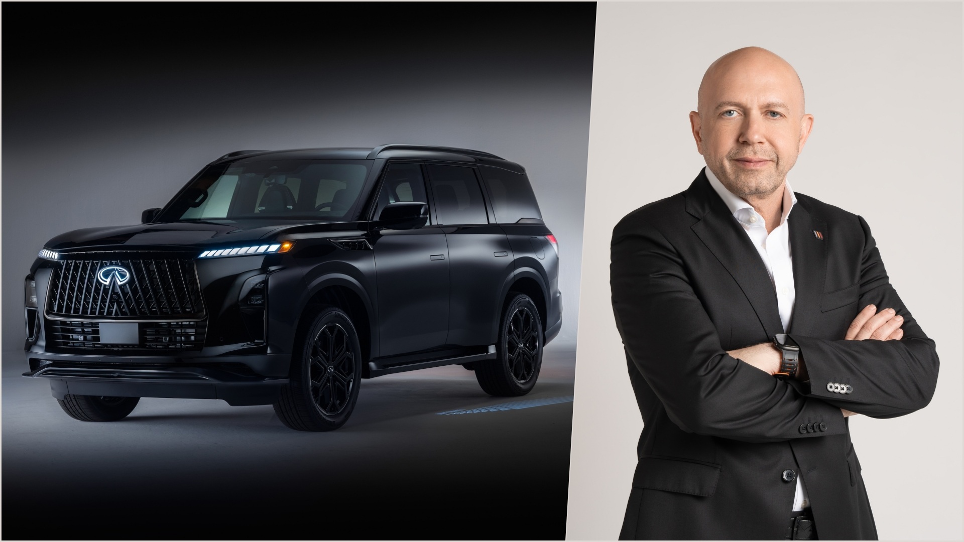 A collage of two images, with the 2026 Infiniti QX80 on the left and Hussam Baghdadi, the Chief Operating Officer of AWR Automotive, on the right - UAE Automotive Industry