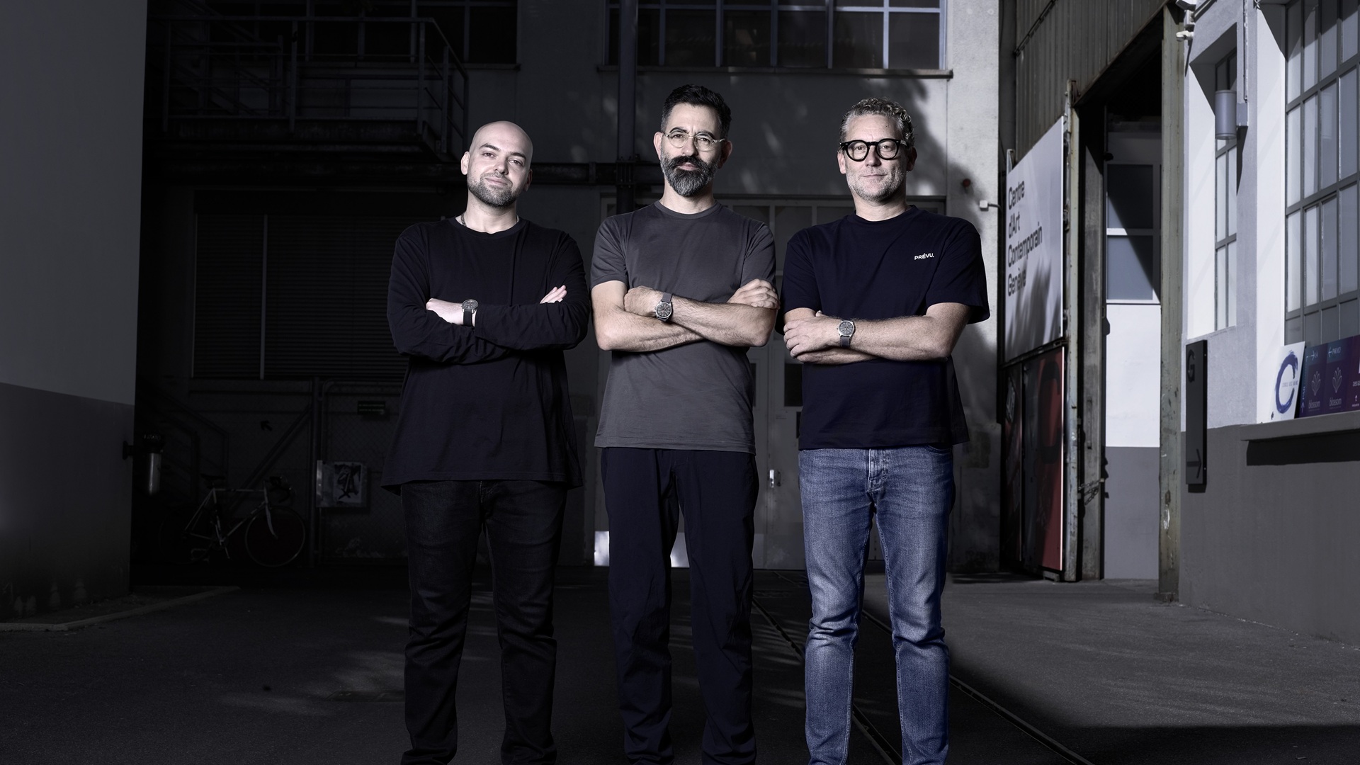 The founders of kollokium Projekt 02 (K, P–n°02) Variant C. Amr Sindi, Nicolas Barth Nussbaumer, and Manuel Emch.