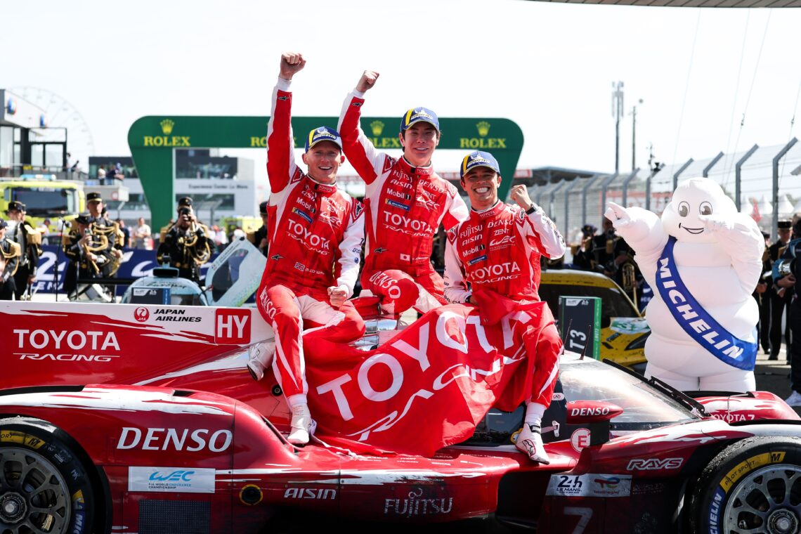 Toyota Gazoo Racing winning 24 Hours Le Mans 2026 Edition.