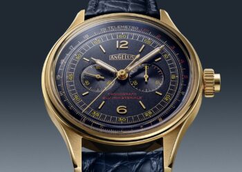 Angelus Cronografo Telemetro Blu Ministeriale Yellow Gold.