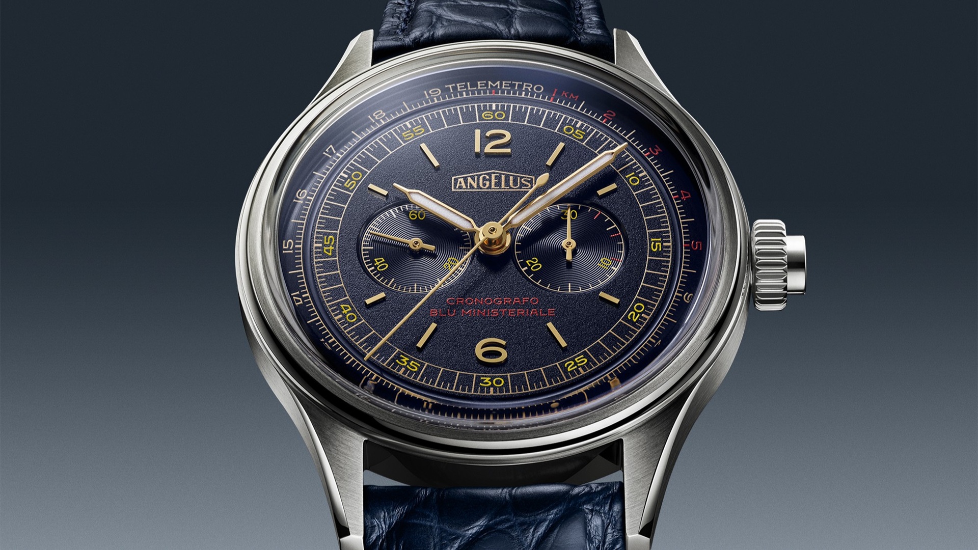 Angelus Chronografo Telemetro Blu Ministeriale Steel.