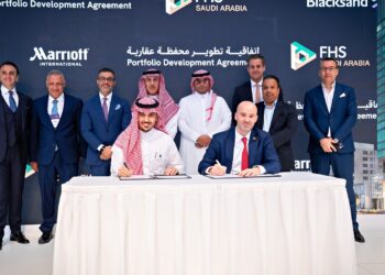 A photo from the signing ceremony during the 2026 Future Hospitality Summit between Blacksand and Marriott International