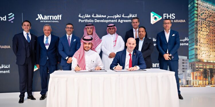 A photo from the signing ceremony during the 2026 Future Hospitality Summit between Blacksand and Marriott International