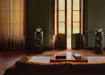 An image of a model from the Bowers & Wilkins 800 Series Diamond D5 kept in a living room
