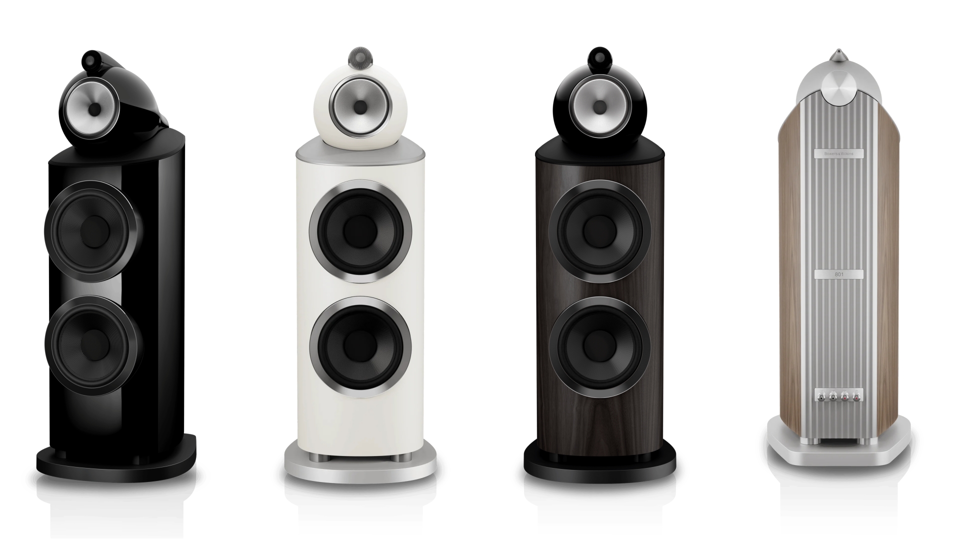 The four colour options for the Bowers & Wilkins 801 D5, part of the Bowers & Wilkins 800 Series Diamond D5