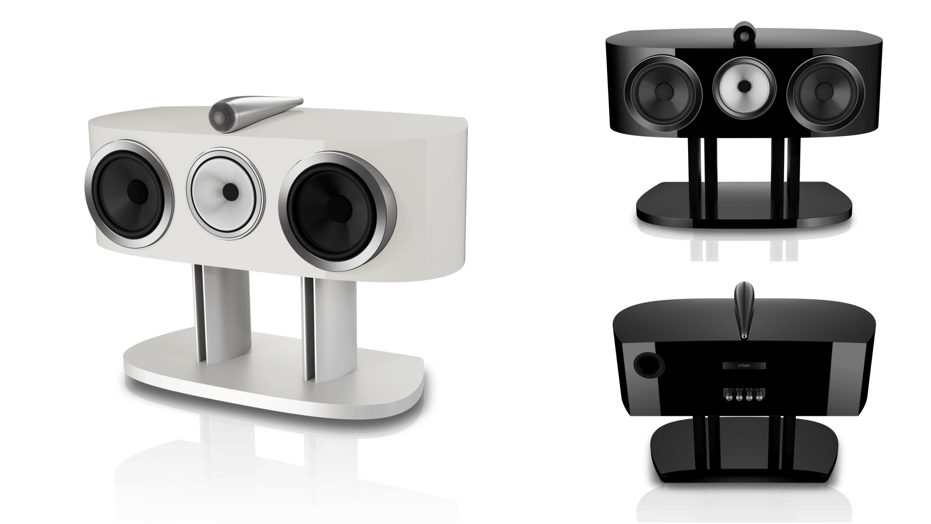 The three colour options for the Bowers & Wilkins HTM81 D5, part of the Bowers & Wilkins 800 Series Diamond D5