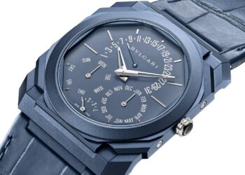 Bvlgari Octo Finissimo Perpetual Calendar in monochromatic blue.