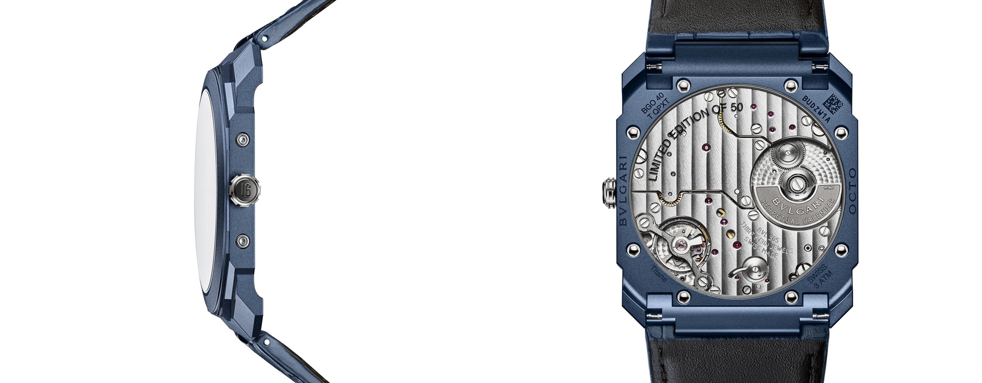 Bvlgari Octo Finissimo Perpetual Calendar in monochromatic blue.