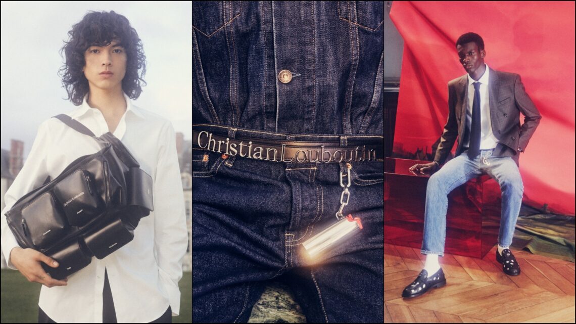 A collage of three images, with models sporting select items from the Christian Louboutin Fall-Winter 2026 Collection