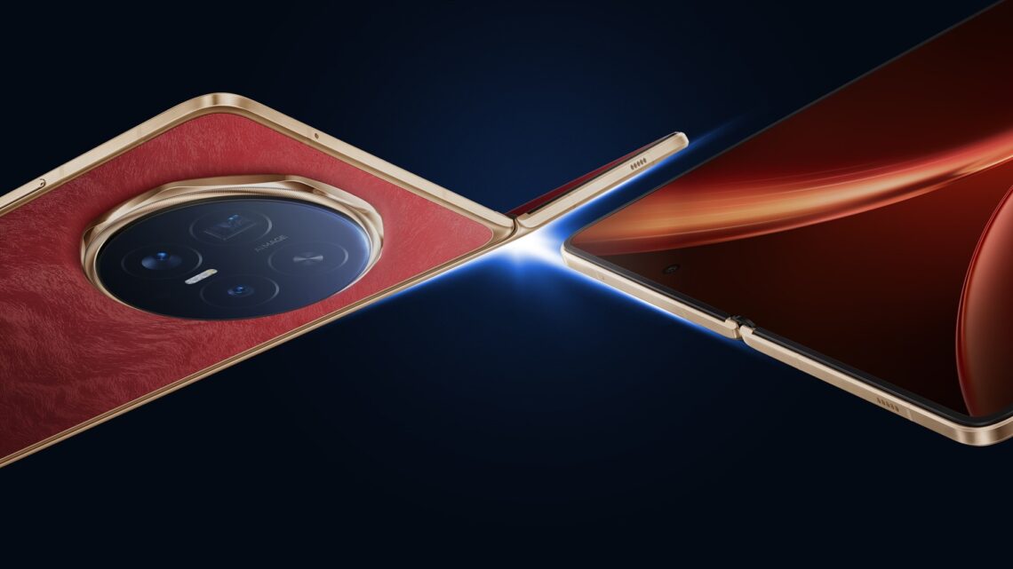 The HONOR Magic V6 in red, shown unfolded from both sides