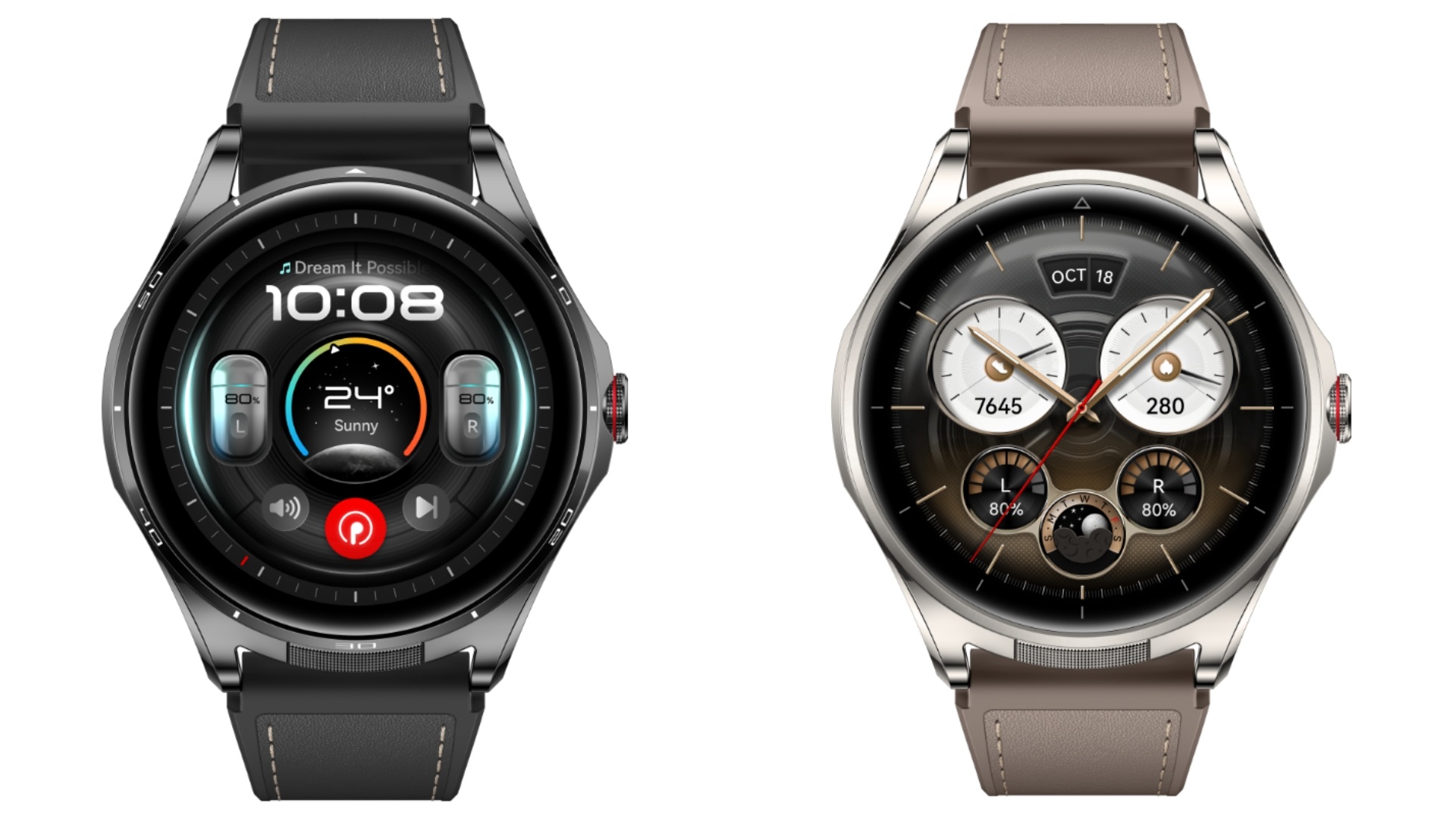 A collage of two images, showcasing the two colour options for the HUAWEI WATCH Buds 2 - Black and Brown