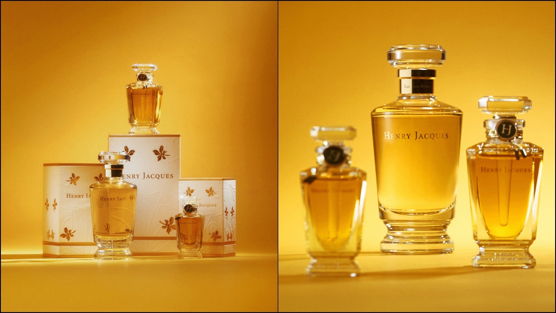 A collage of two images of the Les Yeux Rives Limited-Edition perfume, launched at Henry Jacques Pop-Up.