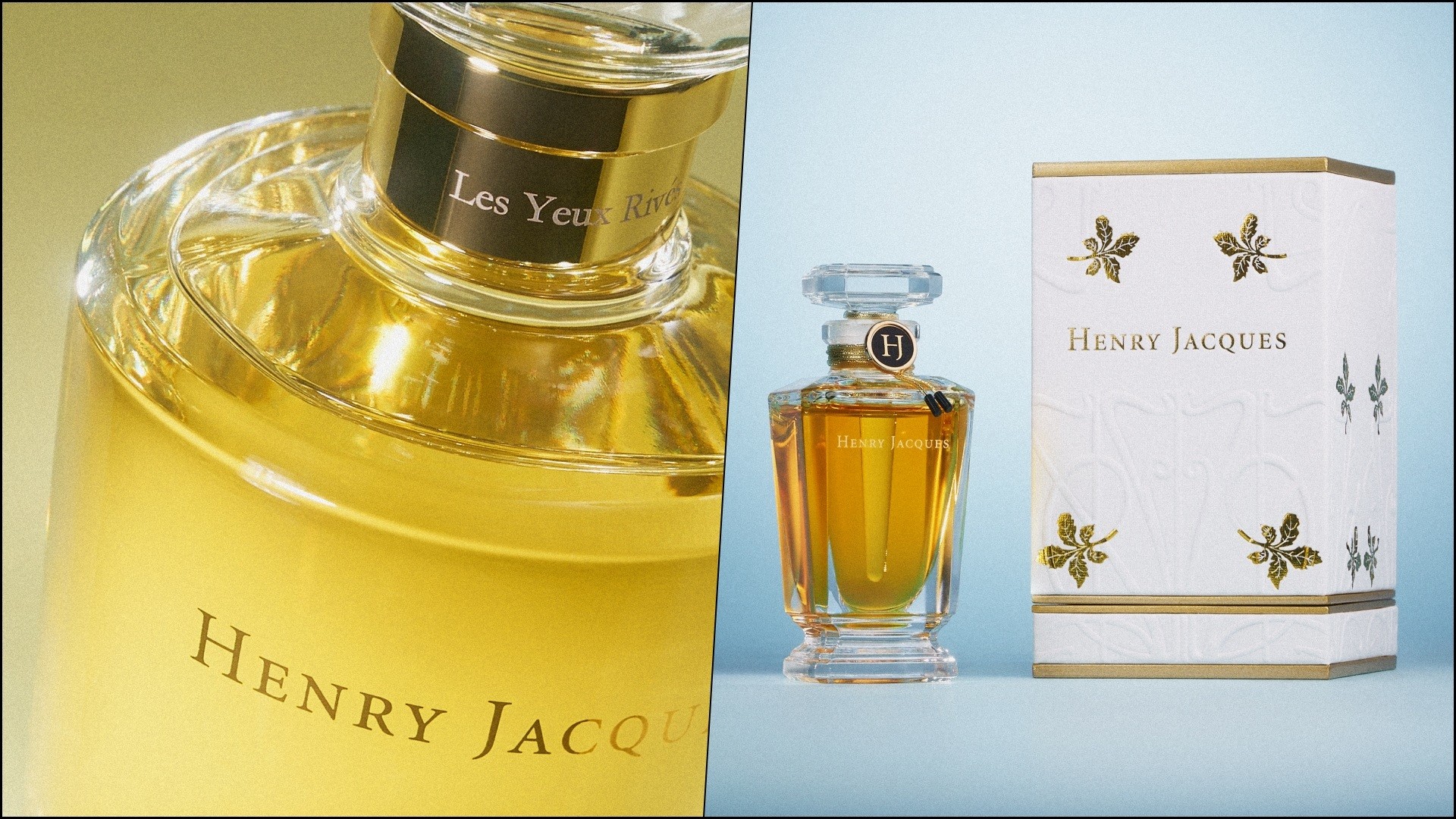 A collage of two images of the Les Yeux Rives Limited-Edition perfume, launched at Henry Jacques Pop-Up.