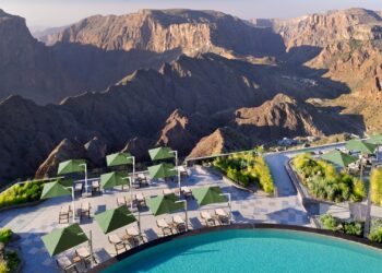 The exterior view from the Hotel Indigo Jabal Akhdar Resort & Spa in Oman