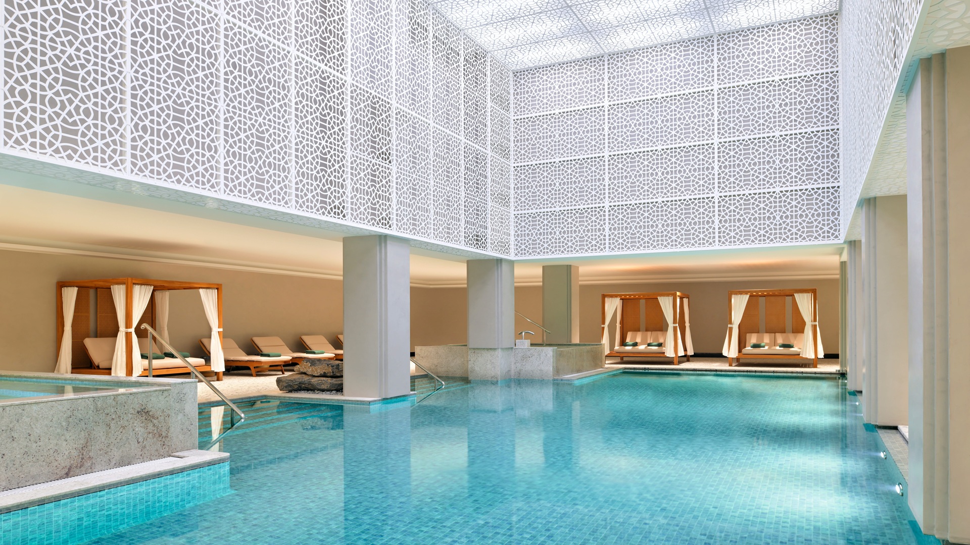 A wide shot of the Vitality Pool at the Hotel Indigo Jabal Akhdar Resort & Spa in Oman