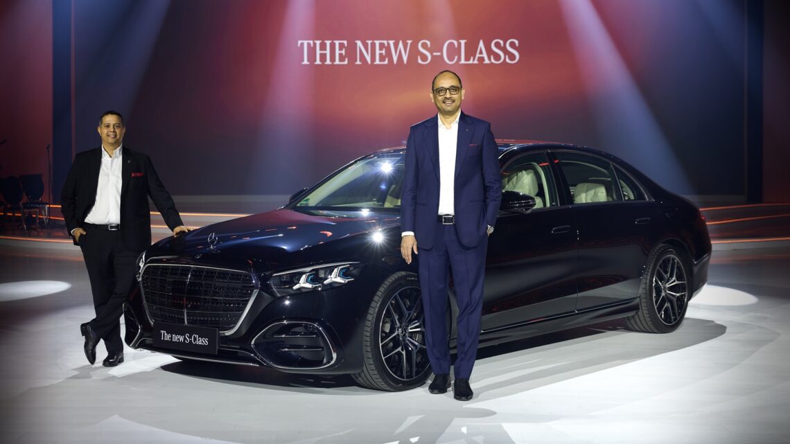 Mr Brendon Sissing, VP Sales & Marketing & Mr Santosh Iyer, MD & CEO, Mercedes-Benz India, with the newly launched Mercedes-Benz S 450 e on stage