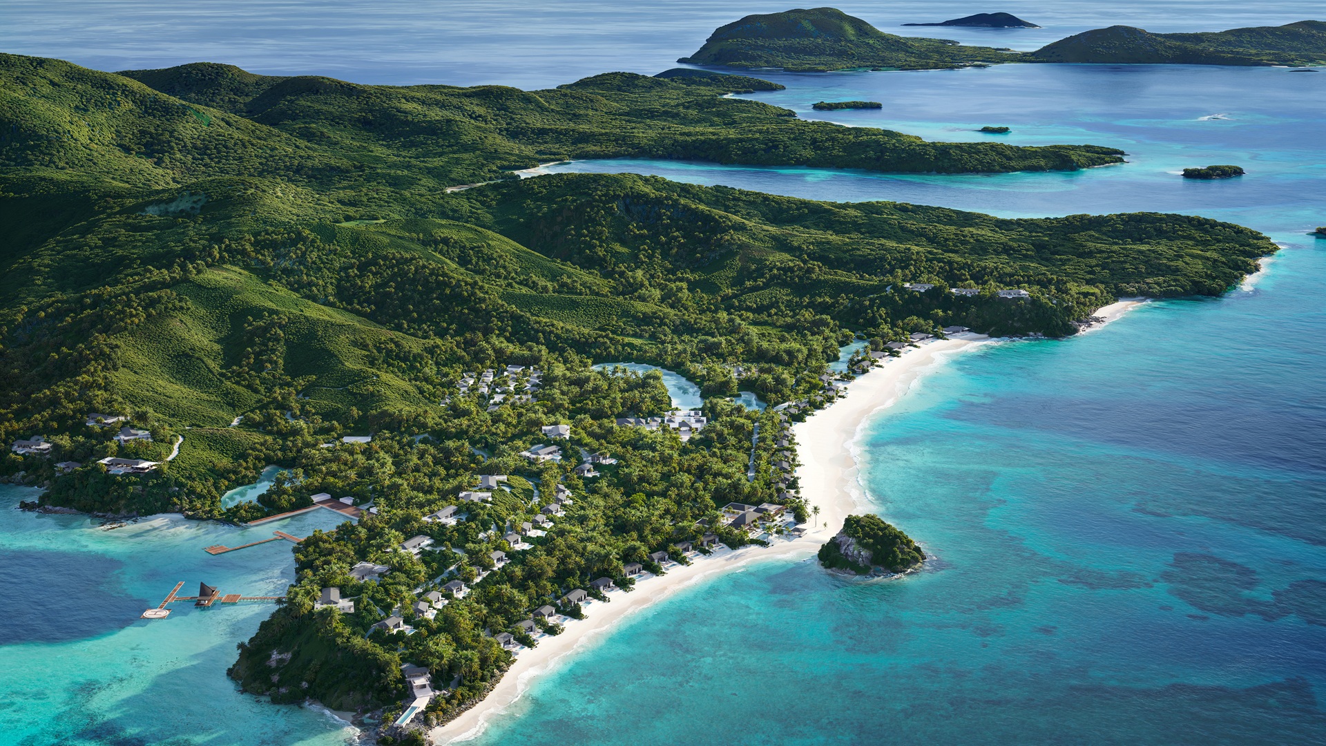Detailed aerial sketch of the One&Only Private Homes Fiji