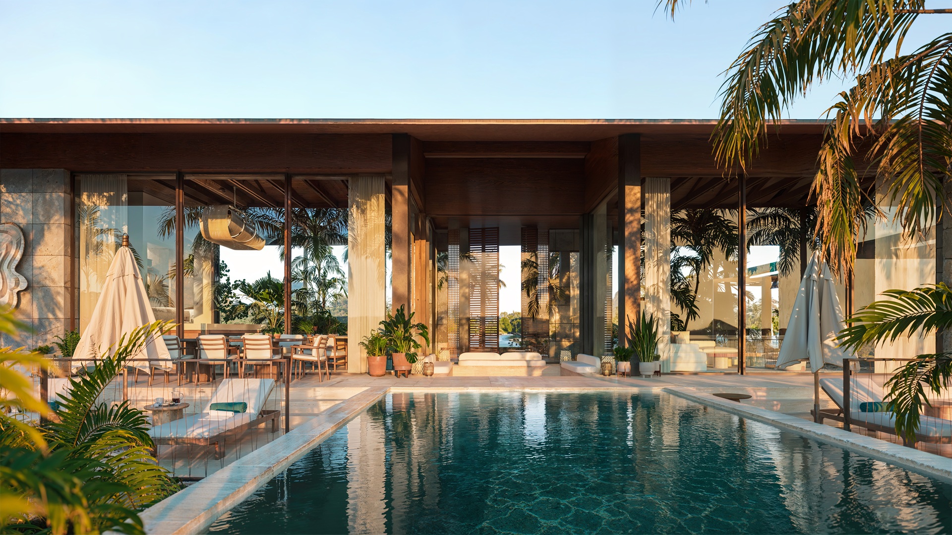 Detailed sketch of a unit, with the swimming pool, at the One&Only Private Homes Fiji