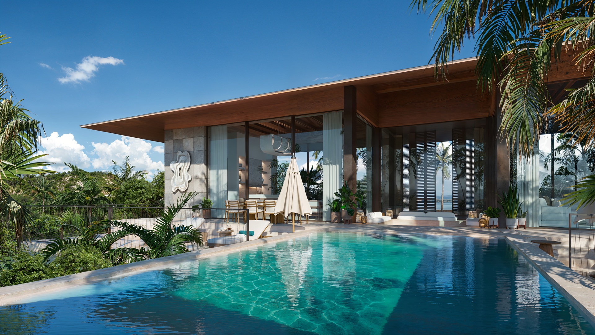 Detailed sketch of a unit, with the swimming pool, at the One&Only Private Homes Fiji
