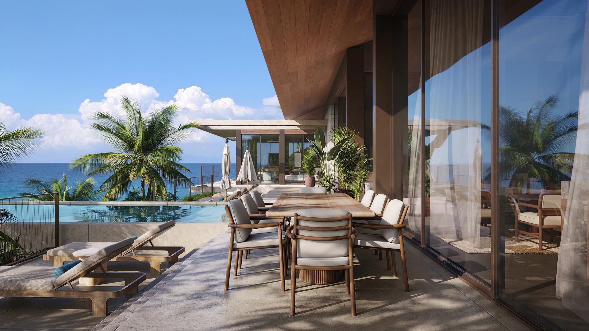 Detailed sketch of a unit, focusing on the outside sitting area, at the One&Only Private Homes Fiji