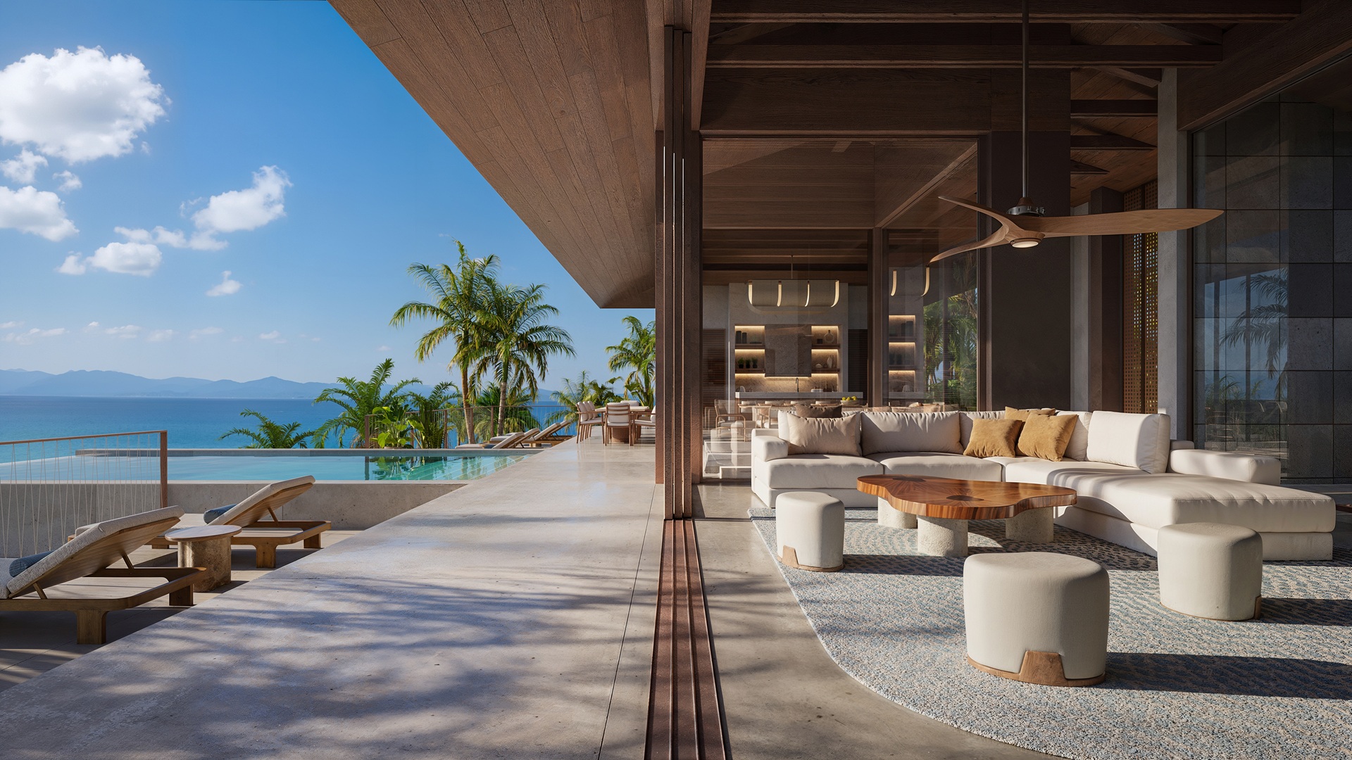 Detailed sketch of a unit, focusing on the outside sitting area, at the One&Only Private Homes Fiji