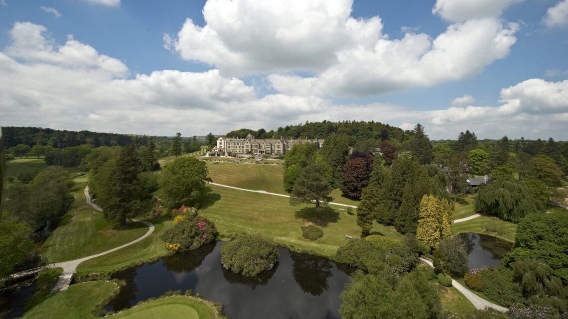 An exterior aerial wide shot of the Glenapp Castle, PoB Hotels