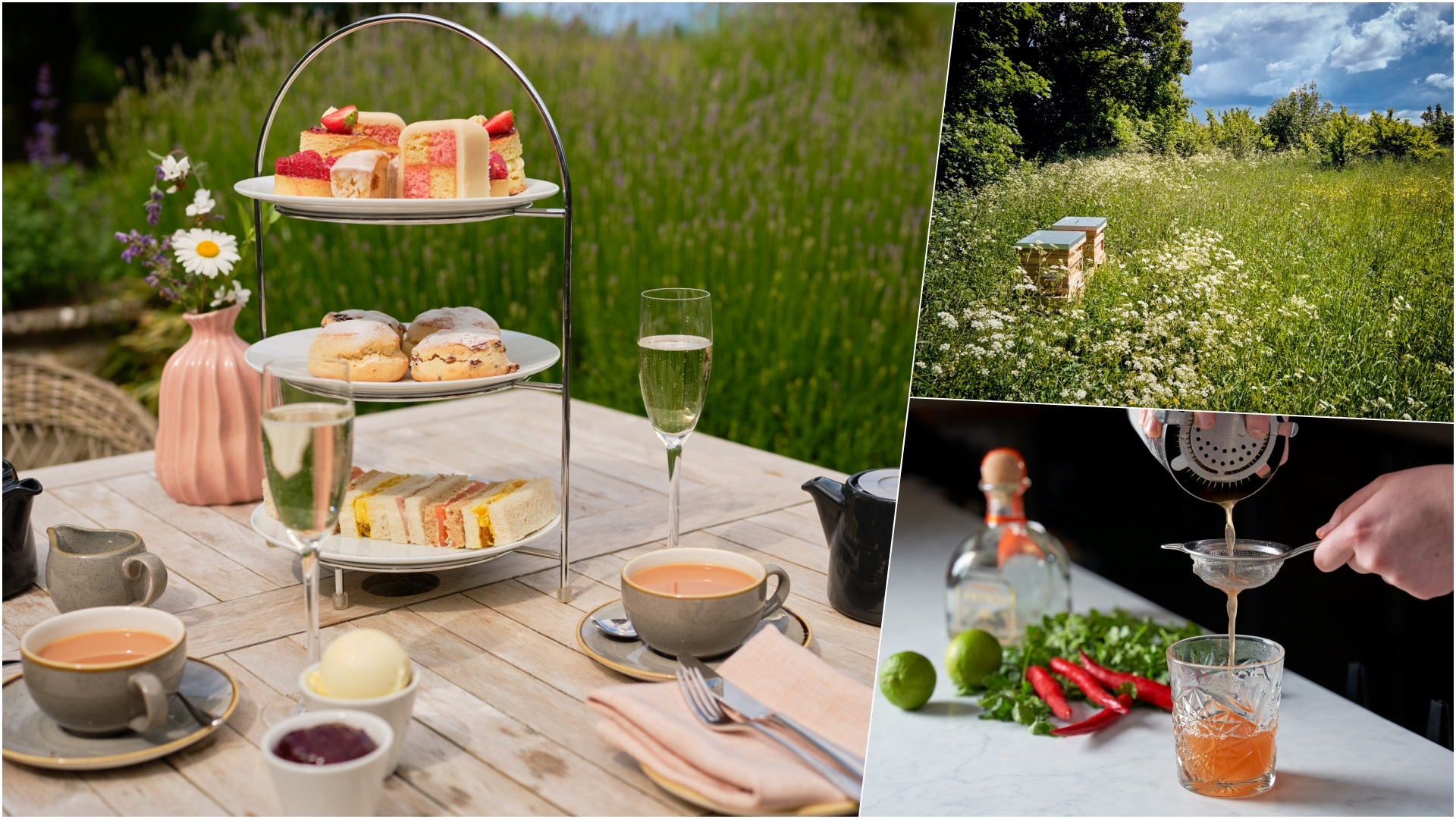 A collage of three images, featuring experiences at Calcot, PoB Hotels