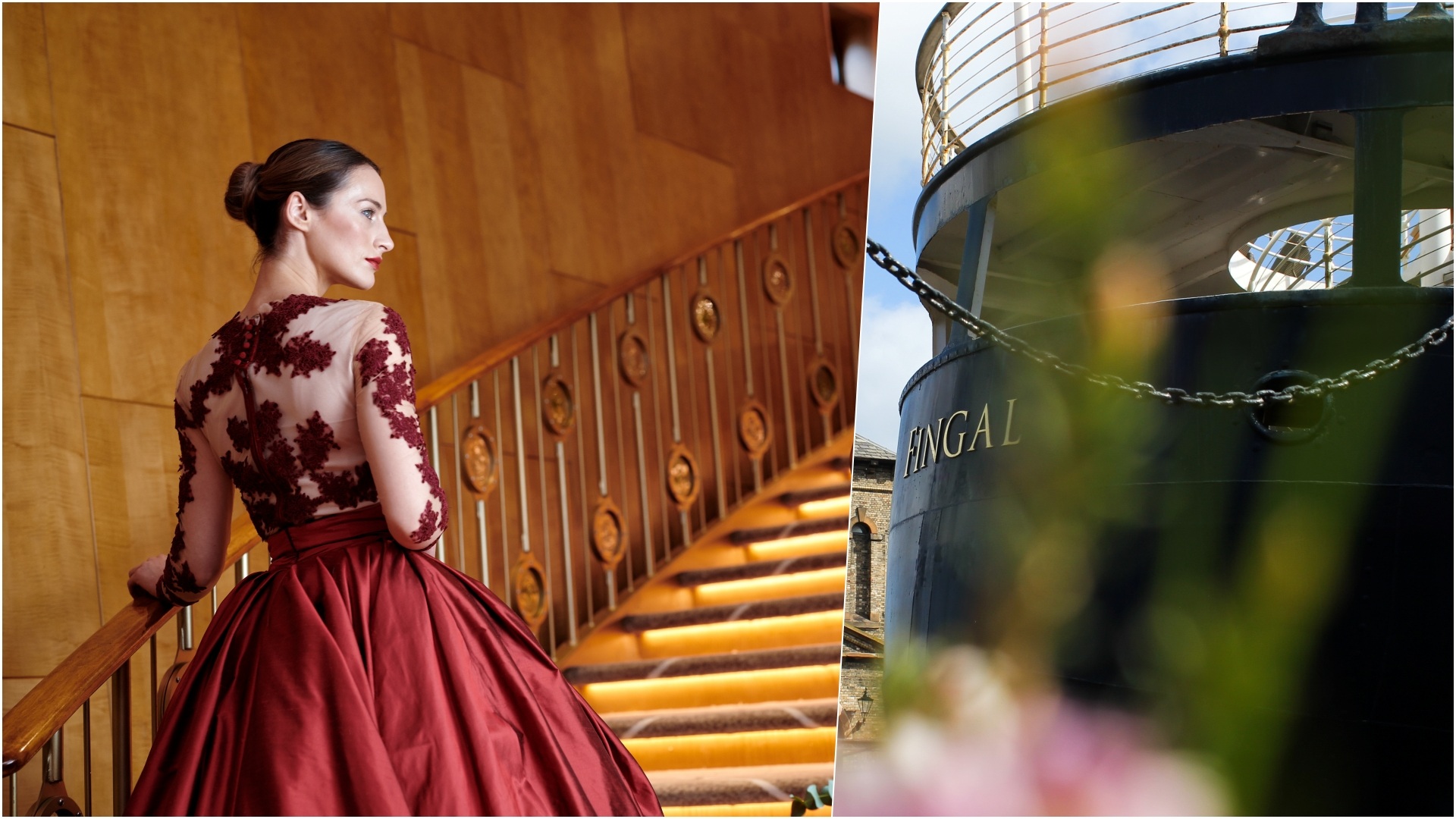 A collage of two images, featuring the ballroom and an exterior shot of the Fingal, PoB Hotels