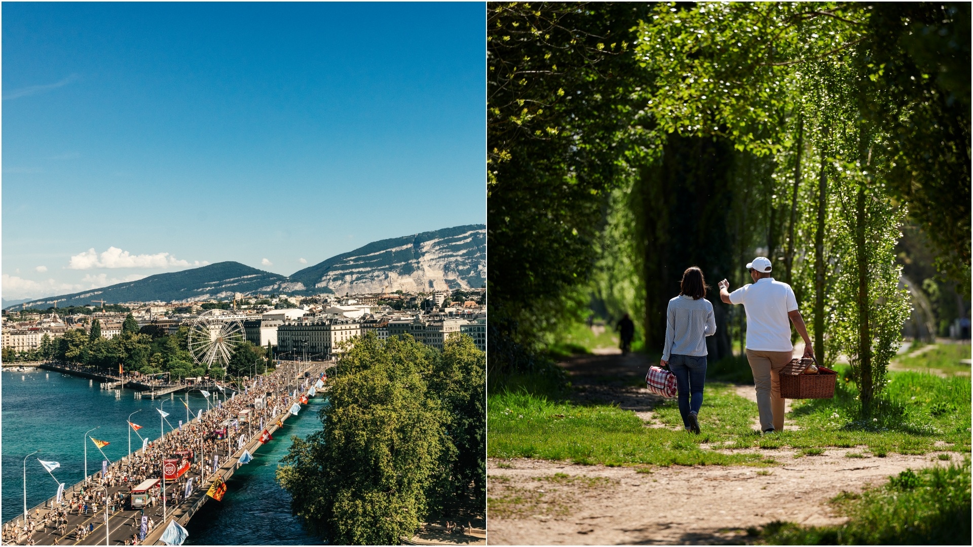 SailGP Geneva 2026 - a collage of two images with the Lake Parade on the left, and Promenade on the right.