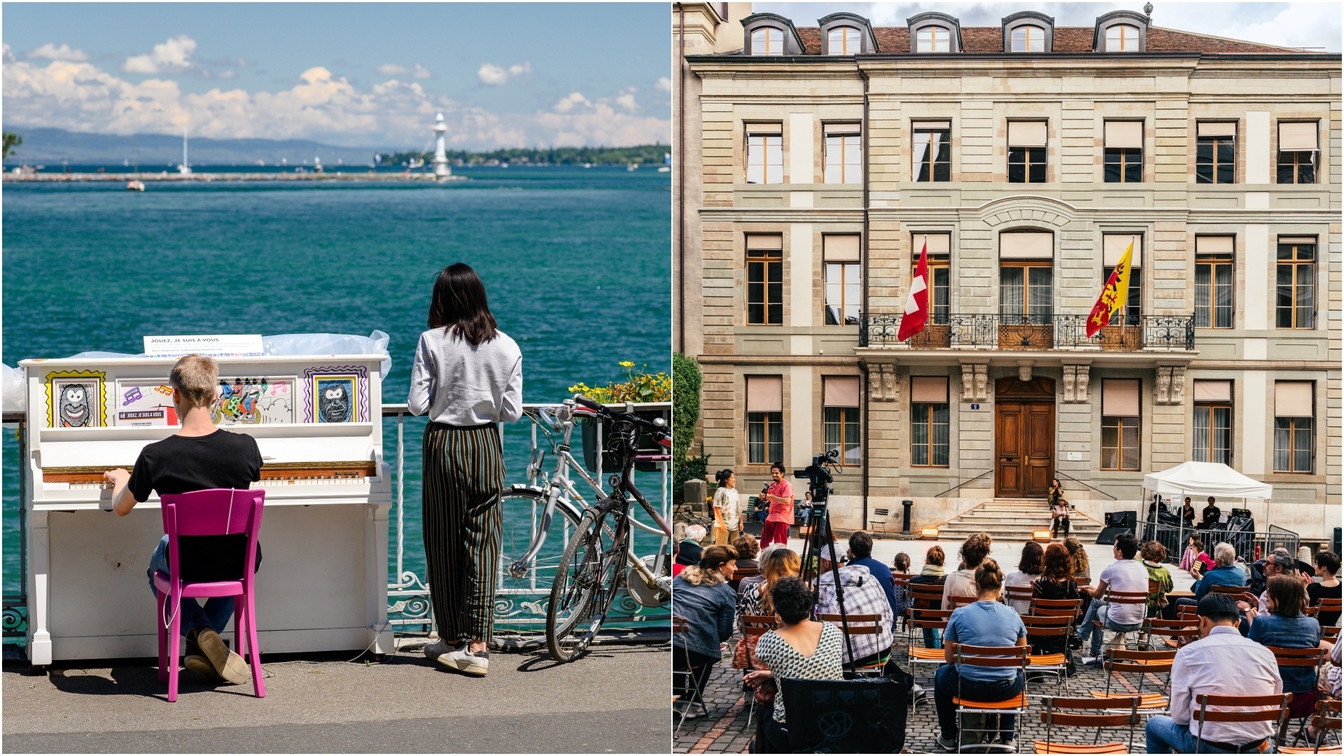SailGP Geneva 2026 - A collage of two images, with Genève en été in the left, and Fête de la musique on the right