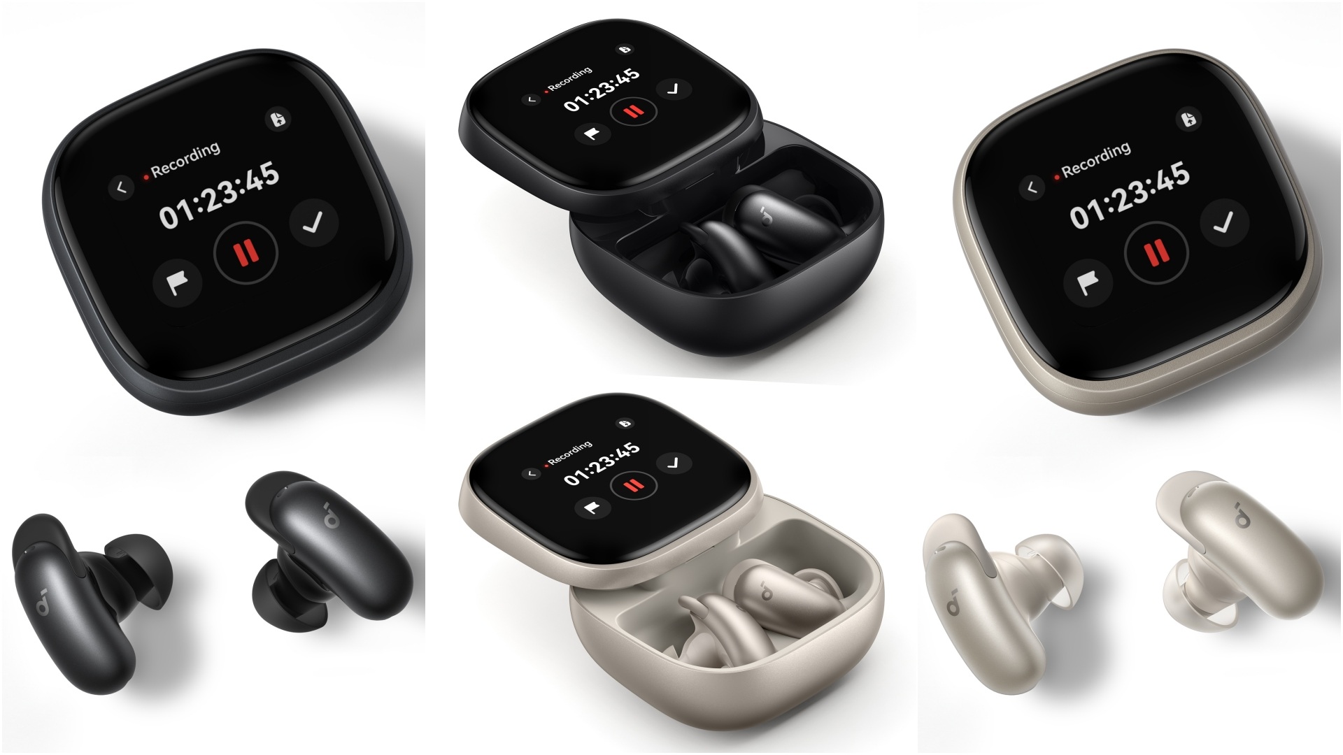 A collage of four images with the colour options for the Soundcore Liberty 5 Pro Max - Black and Gold