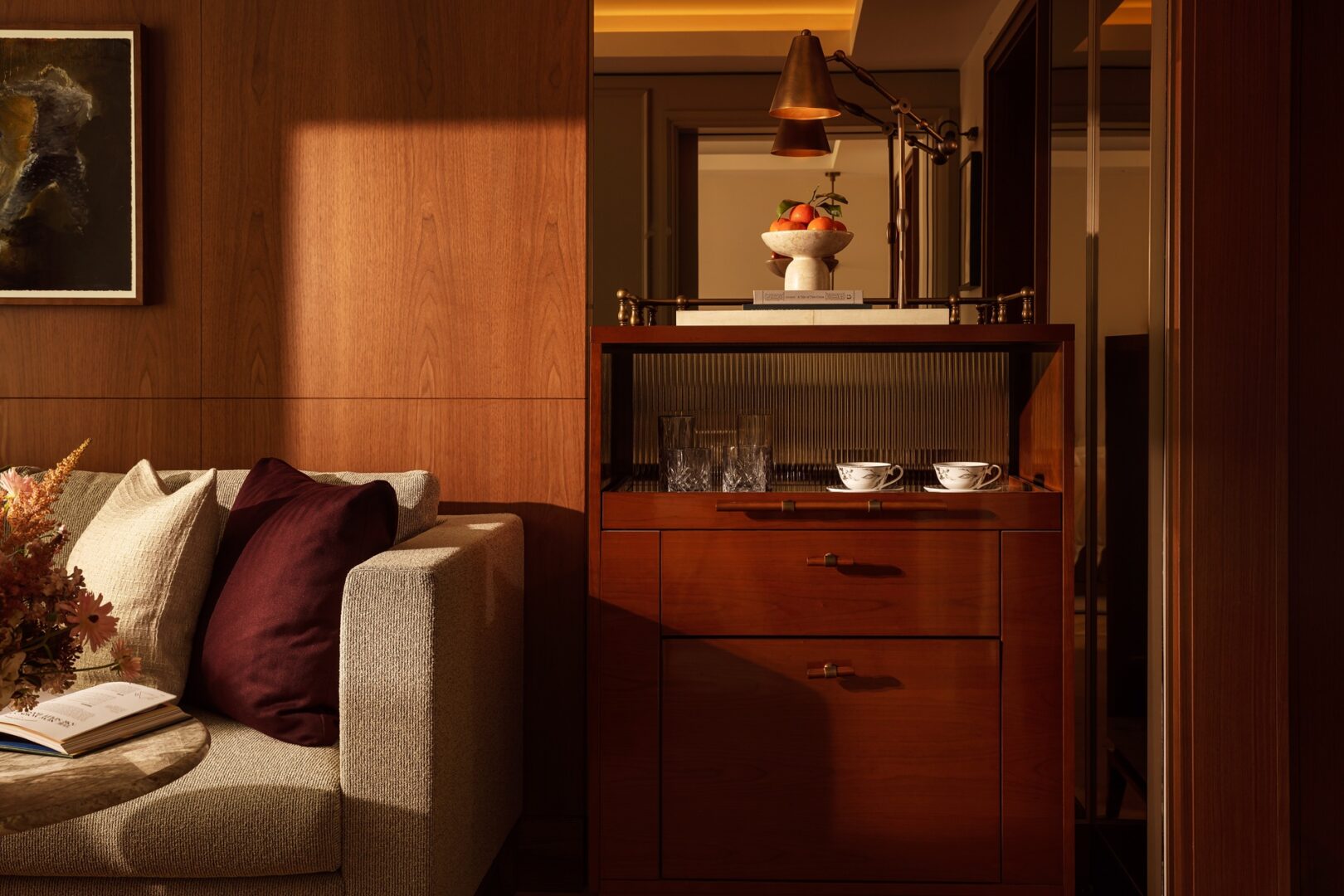 A close up on the sitting area inside the Junior Suite at St. Regis London