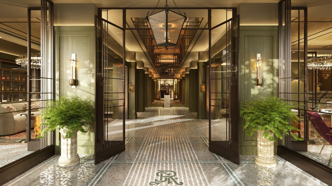The rendered lobby at St. Regis London